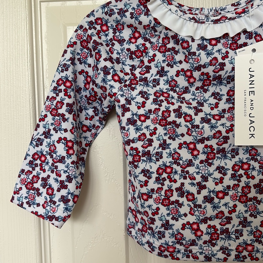 NWT Janie and Jack Baby Girl Red & Blue Floral Swim Top - Size 6-12 Months - Picture 2 of 7